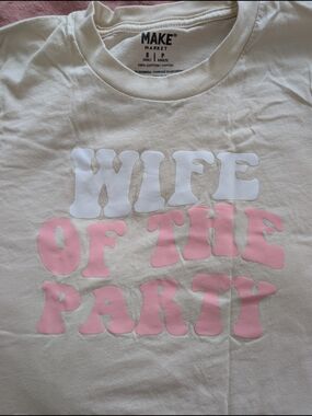 "Wife of the Party" Graphic Tee — Cream with Pink & White Print